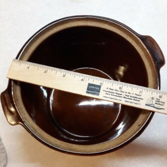 Vintage Monmouth Pottery Maple Leaf Brown Beehive Ovenproof 2 Qt Bean Pot no lid - Picture 6 of 8